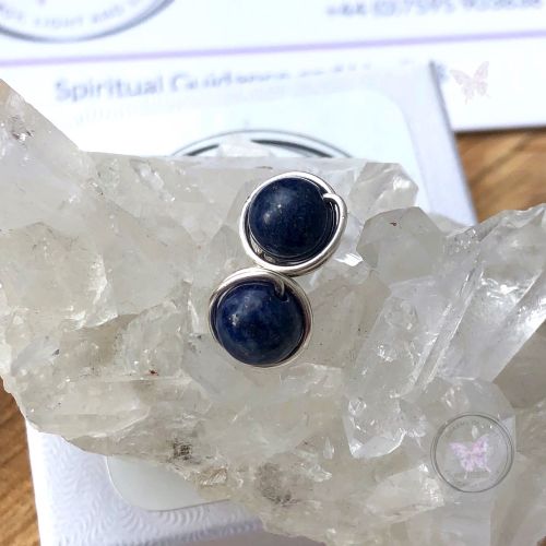 Lapis Lazuli Silver Wire Wrap Stud Earrings